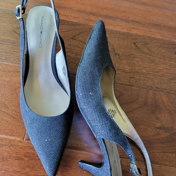 Black pointed toe sling back slight glittery shoe/sandal - Picture 2 of 5